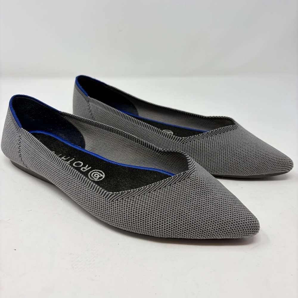 Rothy's The Point Pebble Gray Birdseye‎ Textile Ballet Flat Womens US 9 Preppy